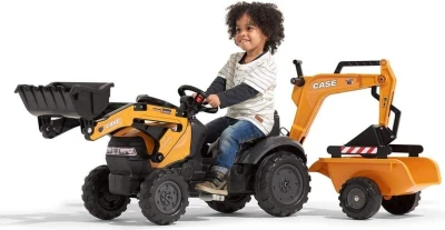 Falk Šliapací traktor 967N Case CE s nakladačom, rýpadlom a vlečkou