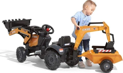 Falk Šliapací traktor 967N Case CE s nakladačom, rýpadlom a vlečkou