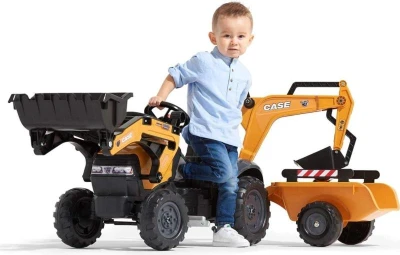 Falk Šliapací traktor 967N Case CE s nakladačom, rýpadlom a vlečkou