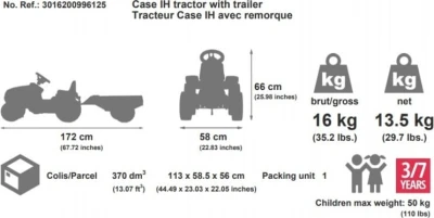 Falk Šliapací traktor 996AB Case IH Puma 240CVX s vlečkou - červený