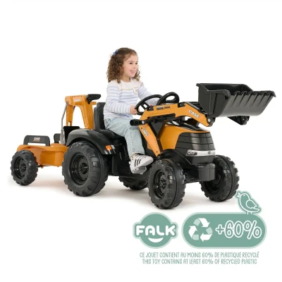 Falk Šlapací traktor 997Y Case CE s předním nakladačem a vlečkou žlutý