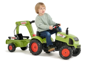 Falk Šlapací traktor Claas Arion 410 s rypadlem a vlečkou