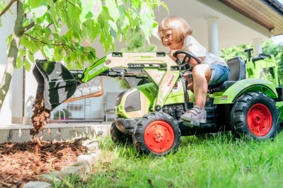Falk Šlapací traktor velký 2070Y Claas Arion 430 s nakladačem, rýpadlem a vlečkou
