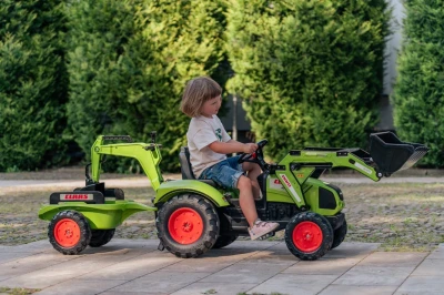 Falk Šlapací traktor velký 2070Y Claas Arion 430 s nakladačem, rýpadlem a vlečkou