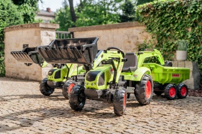 Falk Šlapací traktor velký 2070Y Claas Arion 430 s nakladačem, rýpadlem a vlečkou