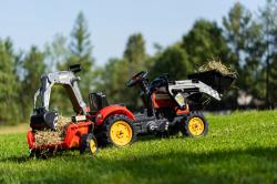 Falk Šliapací traktor Vintage 2058N s lyžicou, bagrom a prívesom, červený
