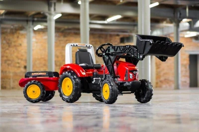 Falk Šliapací traktor 2020M Supercharger s nakladačem a vlečkou - červený