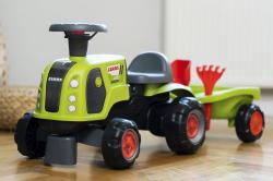 Falk Traktor Baby Claas s volantem, klaksonem, přívěsem, hráběmi a lopatou