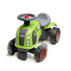 Falk Traktor Baby Claas s volantom, klaksónom, prívesom, hráblami a lopatou