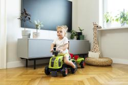 Falk Traktor Baby Claas s volantom, klaksónom, prívesom, hráblami a lopatou