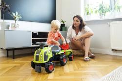 Falk Traktor Baby Claas s volantom, klaksónom, prívesom, hráblami a lopatou