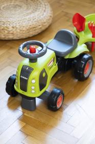 Falk Traktor Baby Claas s volantom, klaksónom, prívesom, hráblami a lopatou