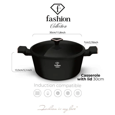 Fashion by Berlingerhaus Kastrol s titanovým povrchem a poklicí 30 cm Matte Black Rose Gold Collection