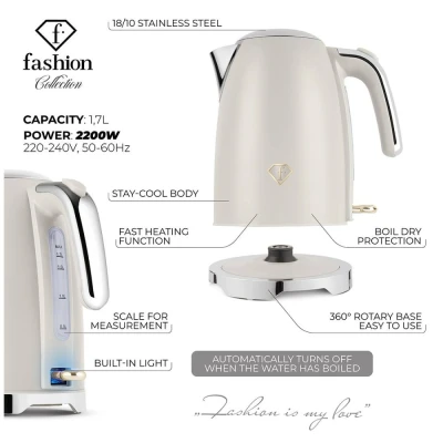 Fashion TV by Berlingerhaus Rychlovarná konvice 1,7 l nerez Cream Gold Collection