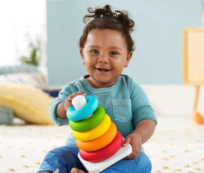 Fisher Price Baby kroužky navlékací stohovací na tyči ECO pro miminko