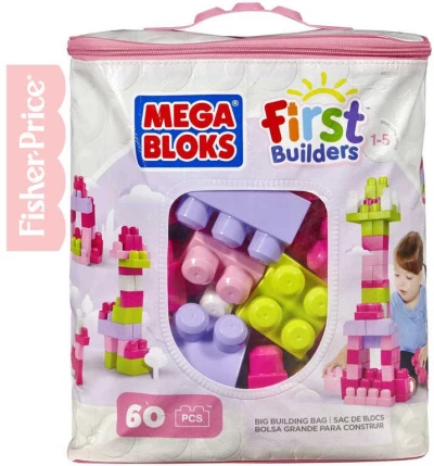 Fisher Price MEGA BLOKS Stavebnice 60 dílků v plastové tašce pro holky