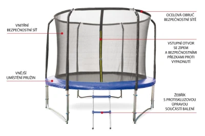Fitness King Trampolína DELUXE 305 cm + ochranná síť + schůdky