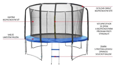 Fitness King Trampolína DELUXE 366 cm + ochranná síť + schůdky