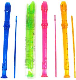 Flétna dětská barevná průhledná s čistítkem 4 barvy plast (hudební nástroje)