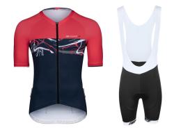 Force ART tm. modrá-červená cyklodres - kr. rukáv + Force B38 čierne cyklokraťasy