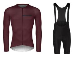 Force CHARM bordó cyklistický dres - dlhý rukáv + Force ACTION čierne cyklokraťasy