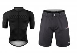 Force FASHION čierno-šedý dres + Force BLADE MTB čierne cyklokraťasy
