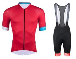 Force GAME červený cyklistický dres + Force STRIPE čierno-červené cyklokraťasy