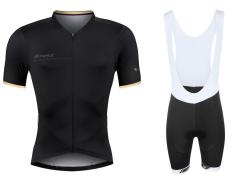 Force GOLD čierno-zlatý cyklistický dres + Force B38 čierne cyklokraťasy so šrákmi s vložkou