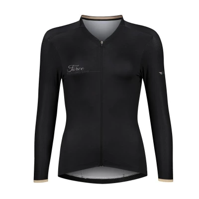 Force GOLD LADY černý cyklodres - dlouhý rukáv + Force BRIGHT LADY černé cyklokalhoty