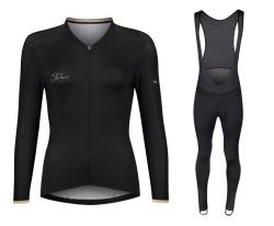 Force GOLD LADY černý cyklodres - dlouhý rukáv + Force BRIGHT LADY černé cyklokalhoty
