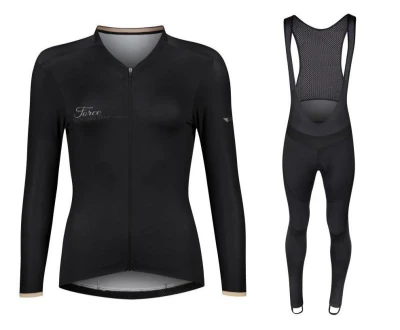Force GOLD LADY černý cyklodres - dlouhý rukáv + Force BRIGHT LADY černé cyklokalhoty