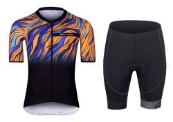 Force LIFE čierno-modro-oranžový cyklodres + Force B21 EASY čierne cyklokraťasy