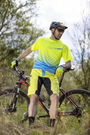 Force MTB ANGLE fluo-modrý cyklodres - dl. rukáv + Force BLADE MTB černé cyklokraťasy