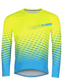 Force MTB ANGLE fluo-modrý cyklodres - dl. rukáv + Force MOUNT MTB černé cyklokraťasy bez vložky