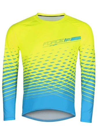 Force MTB ANGLE fluo-modrý cyklodres - dl. rukáv + Force STORM šedo-fluo cyklokraťasy