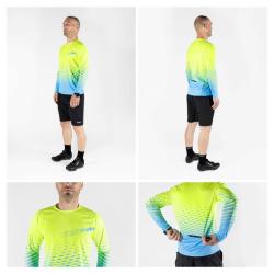 Force MTB ANGLE fluo-modrý cyklodres - dl. rukáv + Force STORM šedo-fluo cyklokraťasy