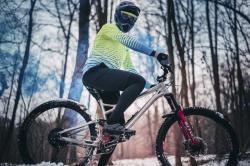 Force MTB ANGLE fluo-modrý cyklodres - dl. rukáv + Force STORM šedo-fluo cyklokraťasy