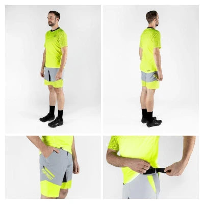 Force MTB ANGLE fluo-modrý cyklodres - dl. rukáv + Force STORM šedo-fluo cyklokraťasy