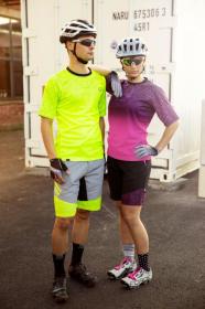 Force MTB ANGLE fluo-modrý cyklodres - dl. rukáv + Force STORM šedo-fluo cyklokraťasy