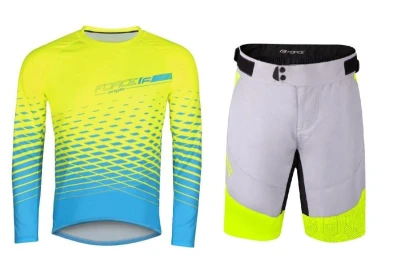 Force MTB ANGLE fluo-modrý cyklodres - dl. rukáv + Force STORM šedo-fluo cyklokraťasy Force MTB ANGLE fluo-modrý cyklodres - dl. rukáv + Force STORM šedo-fluo cyklokraťasy