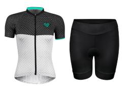 Force POINTS černo-bílo-tyrkysový cyklodres + Force CHARM LADY černé cyklokraťasy
