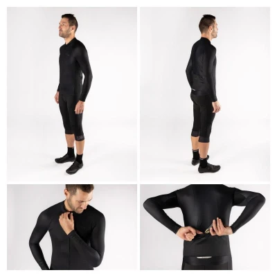 Force PURE černý cyklistický dres - dlouhý rukáv + Force ACTION černé cyklokraťasy