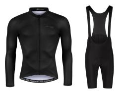 Force PURE čierny cyklistický dres - dlhý rukáv + Force ACTION čierne cyklokraťasy