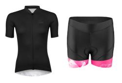 Force PURE černý dámský cyklistický dres + Force MINI černo-růžové cyklokraťasy