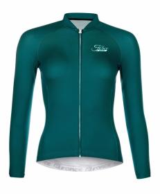 Force PURE LADY petrolejový cyklodres - dlouhý rukáv + Force BRIGHT LADY černé cyklokalhoty