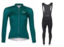 Force PURE LADY petrolejový cyklodres - dlouhý rukáv + Force BRIGHT LADY černé cyklokalhoty