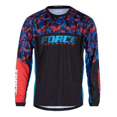 Force RECKLESS černo-červeno-modrý mtb dres - dl. rukáv + Force BLADE MTB červené šortky