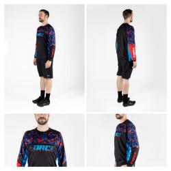 Force RECKLESS černo-červeno-modrý mtb dres + Force BLADE MTB černé cyklokraťasy