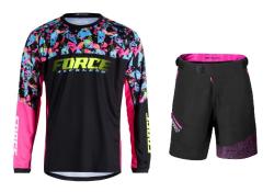 Force RECKLESS černo-růžovo-fluo mtb dres + Force STORM černo-růžové cyklokraťasy