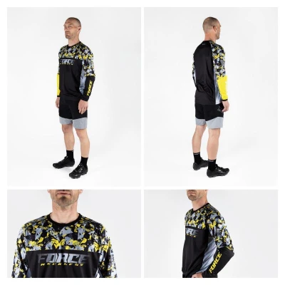 Force RECKLESS černo-žluto-šedý mtb dres - dl. rukáv + Force STORM šedo-fluo cyklokraťasy